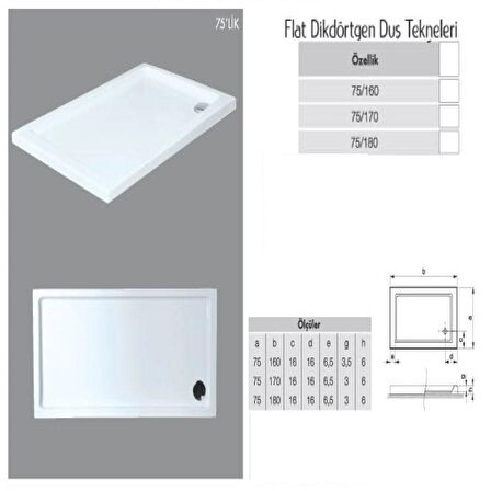 Dikdörtgen Flat Duş Teknesi H:5 cm