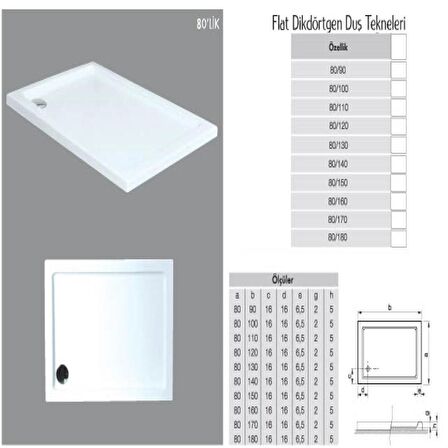 Dikdörtgen Flat Duş Teknesi H:5 cm