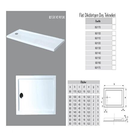 Dikdörtgen Flat Duş Teknesi H:5 cm