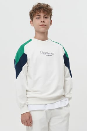 Erkek Çocuk / Genç Nakış Detaylı Renk Bloklu Oversize Sweatshirt ve Eşofman Altı Takımı