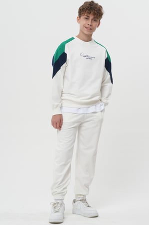 Erkek Çocuk / Genç Nakış Detaylı Renk Bloklu Oversize Sweatshirt ve Eşofman Altı Takımı