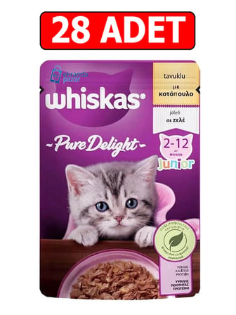 Whiskas Pure Delight Tavuklu Yavru Kedi Konserve 85GR 28ADET Pouch Kedi Islak Mama Kedi Yaş Maması