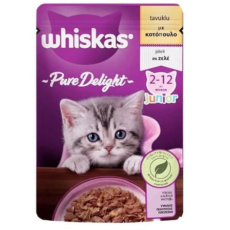 Whiskas Pure Delight Tavuklu Yavru Kedi Konserve 85GR 28ADET Pouch Kedi Islak Mama Kedi Yaş Maması