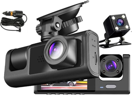 H309 Full Hd 1080P Üç Kameralı Araç Içi Kamera Araba Güvenlik Kamerası Gece Görüşü Ön Geri iç Kayıt IR LED