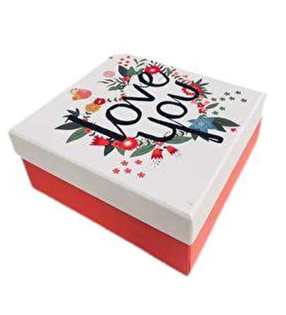 KUTU LOVE YOU KUŞ MODELİ KIRMIZI BEYAZ 19CM X 19CM X 8CM
