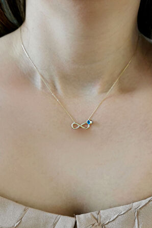 Nazar Boncuğu Detaylı Altın Sonsuzluk Kolye