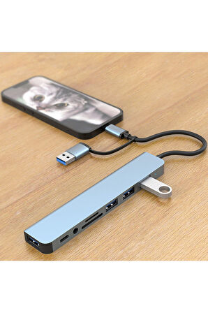 7 In 1 Usb ve Type-c To Usb A + Type-C Usb 3.0 Çevirici Adaptör Çok Portlu Çoklayıcı Usb Hub