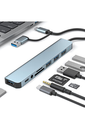 7 In 1 Usb ve Type-c To Usb A + Type-C Usb 3.0 Çevirici Adaptör Çok Portlu Çoklayıcı Usb Hub