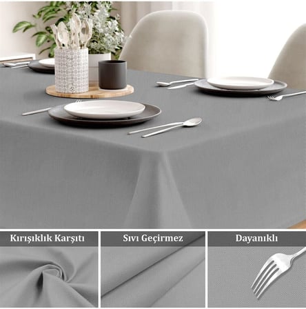 Canvas Kurşun Sıvı Geçirmez Leke Tutmaz Masa Örtüsü KURŞUN 120 x 180