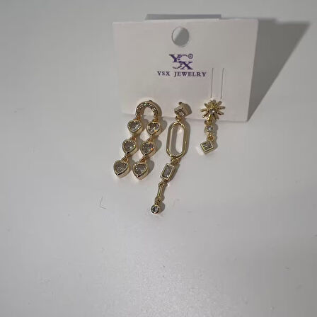 Biem Sallantılı Taşlı Çelik Küpe Set