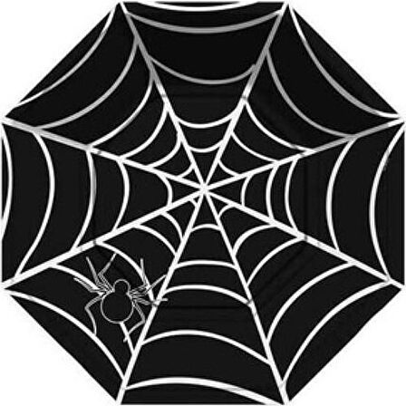 CADILAR BAYRAMI HALLOWEEN TABAK SİYAH ÖRÜMCEK AĞI DESENLİ SEKİZGEN 8'Lİ