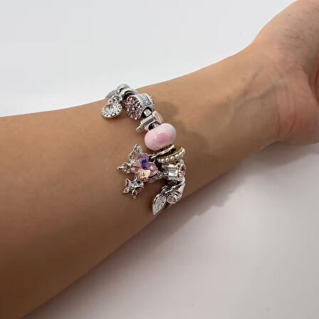 Biem Pandora Model Gümüş Renk Bileklik Pembe
