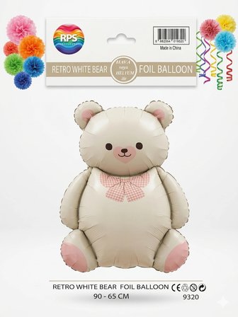 AvcıPartiDünyası Retro Ayı Folyo Balon Krem 90x65 cm