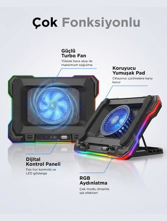 Rampage Cyclone S49 RGB Fanlı 14"-19'' LED Ekranlı Notebook Soğutucu