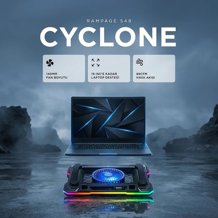 Rampage Cyclone S49 RGB Fanlı 14"-19'' LED Ekranlı Notebook Soğutucu