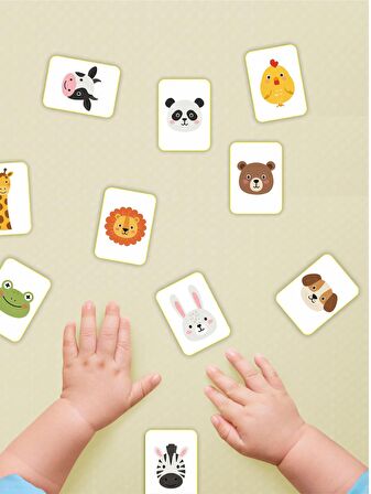Zeka Kartları Ahşap Eğitici Hafıza Eşleştirme Oyunu Sevimli Hayvanlar Puzzle Oyuncak ( 5,5 x 7,5 CM)