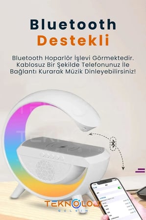 Akıllı Gece Lambası Speaker Bluetooth Hoparlör Kablosuz Şarj Rgb Masa Lambası Yatak Odası Dekor 3in1