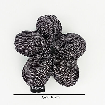 Woodycord El Yapımı Gümüş Pofuduk Scrunchie Topuz Tokası