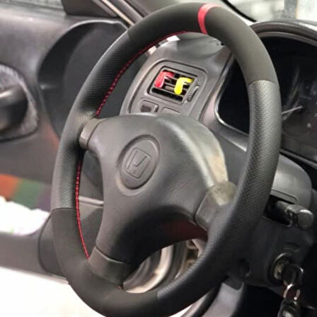 DİKİŞLİ DİREKSİYON KILIFI NUBUK NOKTALI DERİ KIRMIZI YÜZÜK KIRMIZI DİKİŞLİ HONDA CİVİC İÇİN