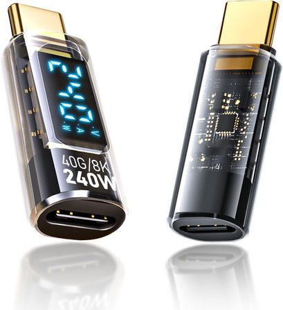 USB-C Güç Ölçer LED Ekranlı Adaptör 240W PD 3.1 Hızlı Şarj 40Gbps Veri 8K Video Destekli Type-C Erkek Dişi Dönüştürücü Voltaj Akım Watt Test Cihazı Tak Çalıştır Kompakt Tasarım | ZR1141