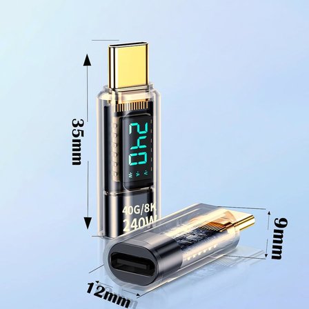 USB-C Güç Ölçer LED Ekranlı Adaptör 240W PD 3.1 Hızlı Şarj 40Gbps Veri 8K Video Destekli Type-C Erkek Dişi Dönüştürücü Voltaj Akım Watt Test Cihazı Tak Çalıştır Kompakt Tasarım | ZR1141