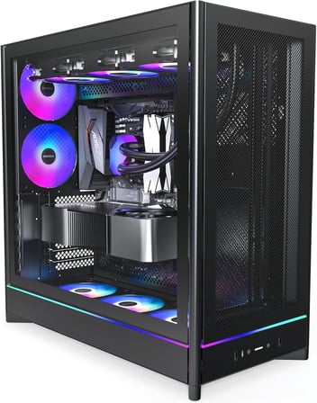HS01 PRO, ATX Mid-Tower PC Kasası, Oyun Bilgisayarı, Yüksek Hava Akışı, Ters Çevrilebilir Düzen, Mesh Ön Panel, 5X ARGB PWM Fan Önceden Yüklenmiş, Gömme Tasarım, Aletsiz Paneller, Siyah