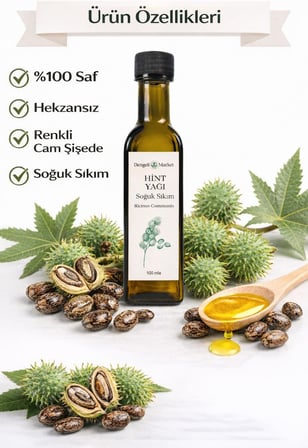 Hint Yağı 100 ml - Soğuk Sıkım Castor Oil, Saç, Kaş, Kirpik ve Cilt Bakımı İçin Nemlendirici ve Besleyici Doğal Bakım Yağı, Vegan ve Katkısız,%100 Saf ve Doğal, Hekzansız