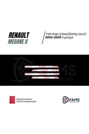 Renault Megane 2 Krom Yan Kapı Çıtası 4 Kapı 2004-2006 Arası P.çelik Uyumlu (Geniş Uzun)