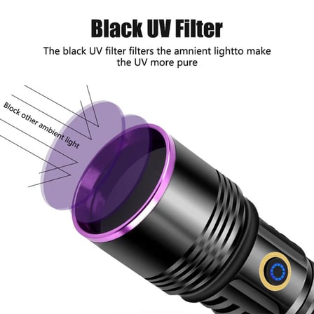 F-365 UV LED Mor Işıklı 20Watt Şarjlı 26650 Pilli Profesyonel El Feneri