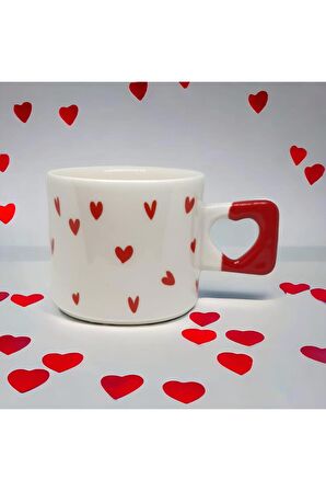 2'li Siyah & Kırmızı Minimalist Kalp Baskılı Kupa / Mug Set