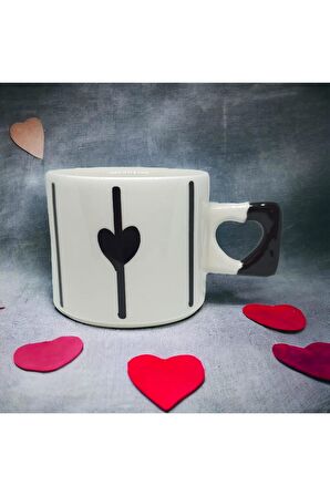 2'li Siyah & Kırmızı Zarif Kalp Baskılı Kupa / Mug Set