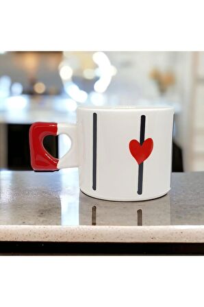 2'li Siyah & Kırmızı Zarif Kalp Baskılı Kupa / Mug Set