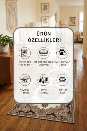 K-475 Karista Yıkanabilir Kaymaz Taban Dijital Baskılı Yolluk Halı