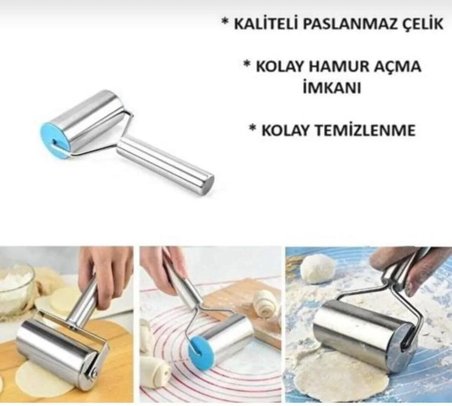 Metal Saplı Rulo Hamur Açıcı Merdane Pürüzsüz Oklava Pizza Börek Açma Silindir
