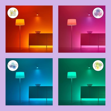 WIFI ve Bluetooth LED Ampul Kısılabilir Renkler 50W GU10, 2200-6500K, 4.9W (50W'a Eşdeğer), A +