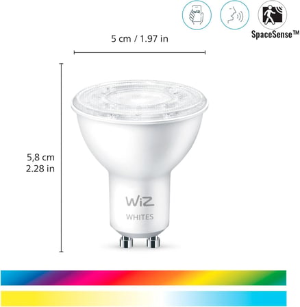 WIFI ve Bluetooth LED Ampul Kısılabilir Renkler 50W GU10, 2200-6500K, 4.9W (50W'a Eşdeğer), A +