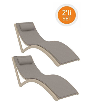Omnipazar TRK-087 Siesta Minderli Yastıklı Lüks Ergonomik Slim Şezlong Kum Gri 2'li Set 