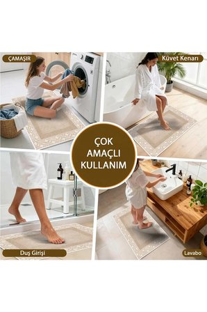 Banyo Paspası, Yumuşak Banyo Halısı, Kaymaz Dot Tabanlı, Yıkanabilir - 60x100
