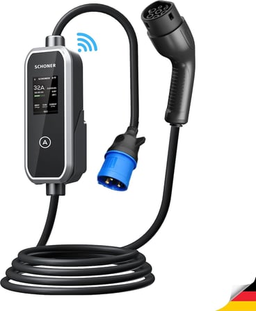 SCHONER® 7.5kw Taşınabilir Elektrikli Araç Şarj Istasyonu -Tak ve Şarj Et- Wi-Fi/Bluetooth Smart 5 Metre Tip2 Kablolu