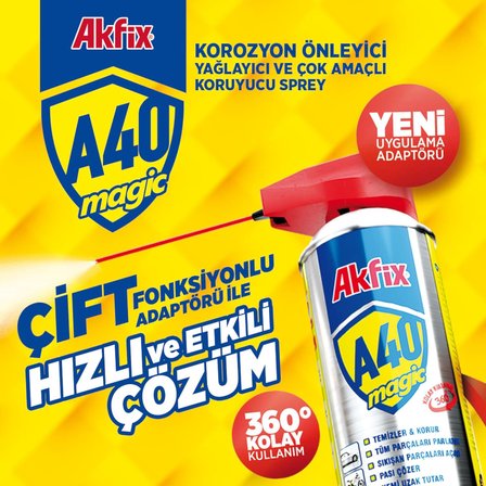 A40 Magic Çok Amaçlı Koruyucu Sprey, 360 Derece Uygulama, Korozyon Önleyici, Yağlayıcı ve Pas Önleyici, Ev, Bahçe, Atölye ve Araç Bakımı İçin