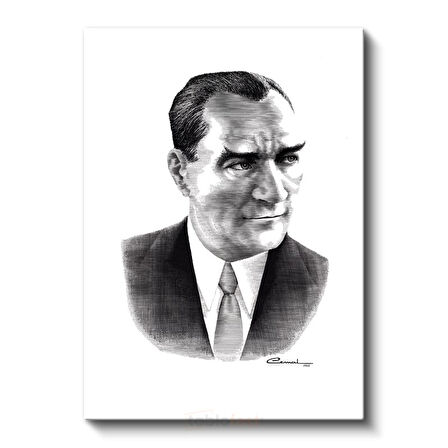 Karakalem Atatürk - İmzalı Portre Kanvas Tablo