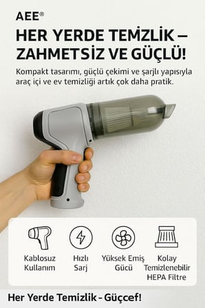 ® Şarjlı Araç Süpürgesi 120W 6000Pa – Üfleme Özellikli Mini El Süpürgesi Oto Ofis Klavye Kasa Vakum Şişirme Seti