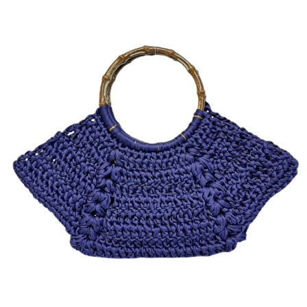 Uretti - Necla 4345 6890 El Yapımı Ahşap Saplı Görünümlü Ribbon İp Çanta - 36 cm x 17 cm