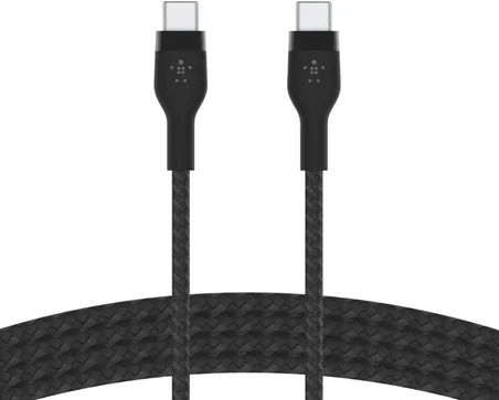 MacBookPro, iPadPro, GalaxyS22, Ultra, Plus - Siyah gibi cihazlar için Power Delivery PD ile hızlı şarj için BoostChargePro Flex Örgülü USB-C - USB-C Kablosu 1m USB-IF Onaylı
