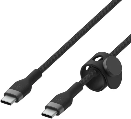 MacBookPro, iPadPro, GalaxyS22, Ultra, Plus - Siyah gibi cihazlar için Power Delivery PD ile hızlı şarj için BoostChargePro Flex Örgülü USB-C - USB-C Kablosu 1m USB-IF Onaylı