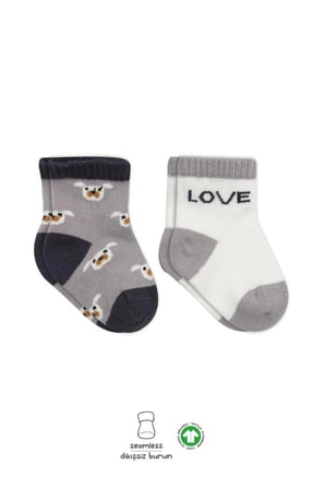 2'Li Love Dog Penye Soket Çorap 10118 Gri