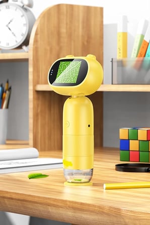 Çocuklar İçin Mikroskop, Slaytlar, HD Kamera ve Video İçin Taşınabilir 500X 2'' LCD Dijital Mikroskop, Işıklı Cep Büyüteci, Evde Fen Eğitimi İçin Elde Taşınabilir Büyüteç, Mini Kapsam (Sari)