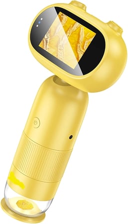 Çocuklar İçin Mikroskop, Slaytlar, HD Kamera ve Video İçin Taşınabilir 500X 2'' LCD Dijital Mikroskop, Işıklı Cep Büyüteci, Evde Fen Eğitimi İçin Elde Taşınabilir Büyüteç, Mini Kapsam (Sari)