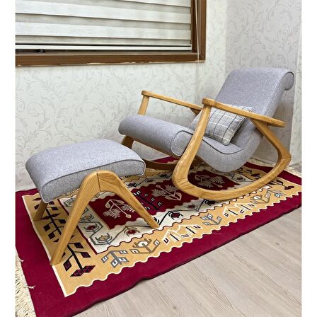 Asedia Ekol Naturel Taş Gri Ahşap Sallanan Sandalye Dinlenme Emzirme Baba Tv Okuma Uzanma Koltuğu Berjer ESS