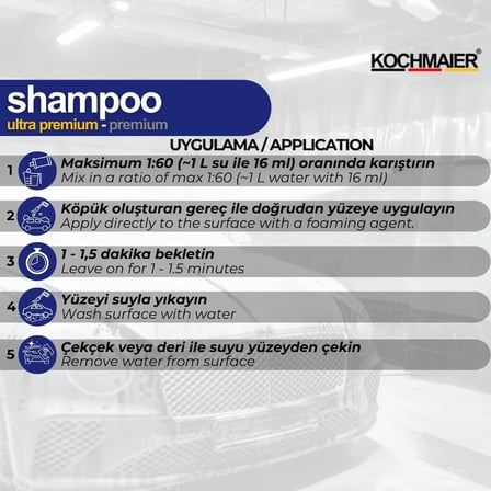 shampoo ultra premium Oto Araç Cilalı Fırçasız Şampuan Temizleyici Kopüklü Snow Foam Yıkama Konsantre 1:60 (1 Litre)